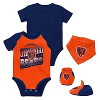 Nouveau-né et nourrisson Mitchell & Ness Orange/Marine Chicago Bears Throwback Big Score Ensemble body, bavoir chaussons