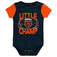 Newborn & Infant Navy/Orange Chicago Bears 3-Piece Little Champ Bodysuit Bib Booties - Set