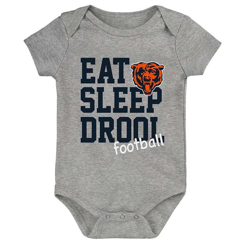 Newborn & Infant Orange/Navy/Heather Gray Chicago Bears Three-Pack Eat, Sleep Drool Retro Bodysuit Set