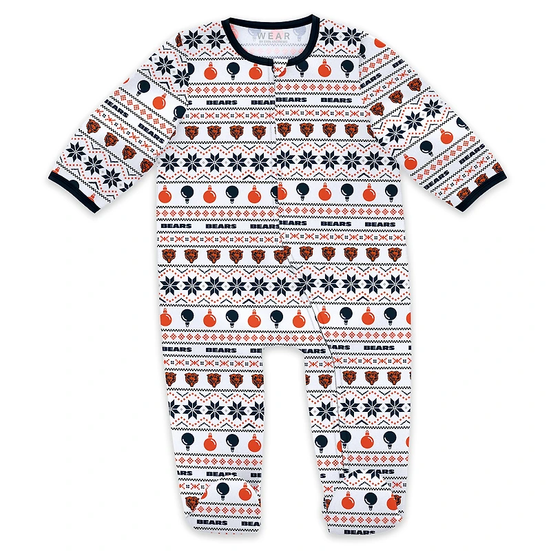 Ensemble pyjama et bavoir à fermeture éclair pour nouveau-né bébé par Erin Andrews Chicago Bears imprimé intégral