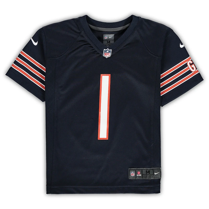 Maillot de match Nike Justin Fields des Chicago Bears, bleu marine, pour enfants d'âge préscolaire