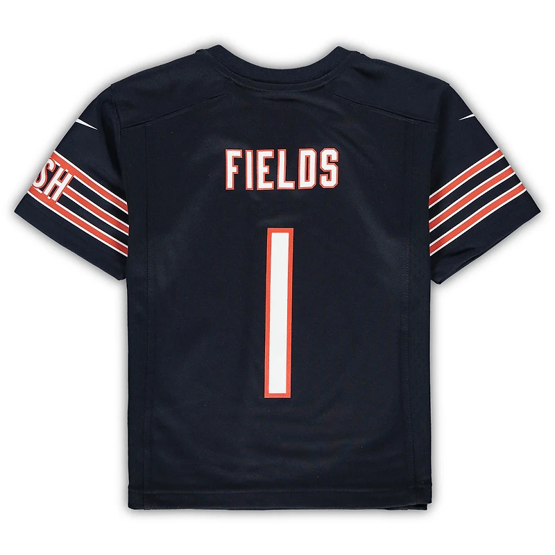 Maillot de match Nike Justin Fields des Chicago Bears, bleu marine, pour enfants d'âge préscolaire