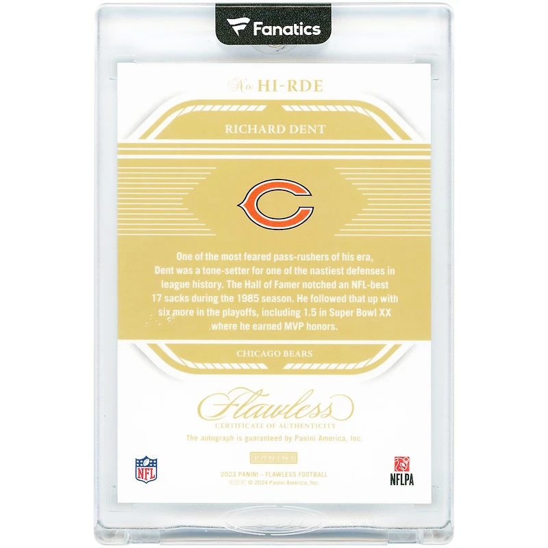 Richard Dent Chicago Bears Autographed 2023 Panini Flawless Holo Silver Honored Ink #HI-RDE #1/20 Card