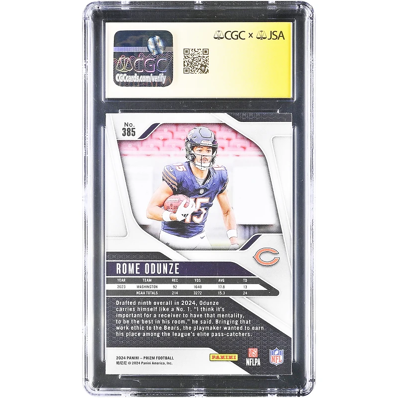 Rome Odunze Chicago Bears Autographed 2024 Panini Prizm #385 CGC Authenticated Auto 10 Rookie Card