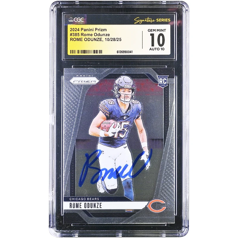 Carte de recrue autographiée de Rome Odunze (Chicago Bears) - Panini Prizm 2024 n° 385, authentifiée CGC Fanatics Witnessed 10/10