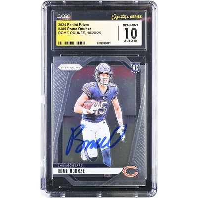 Carte de recrue autographiée de Rome Odunze (Chicago Bears) - Panini Prizm 2024 n° 385, authentifiée CGC Fanatics Witnessed 10/10