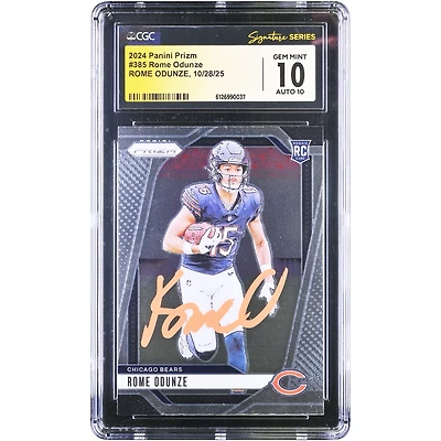 Carte de recrue autographiée de Rome Odunze (Chicago Bears), édition 2024 Panini Prizm Orange Ink n° 385, authentifiée CGC Fanatics Witnessed 10/10