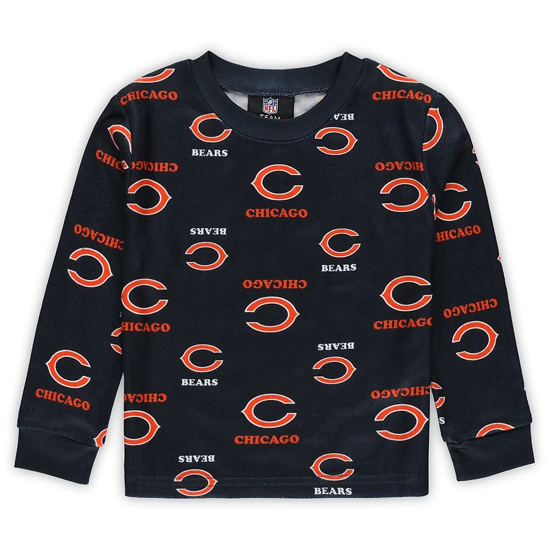 Ensemble de nuit pour tout-petit Outerstuff bleu marine avec t-shirt à manches longues et pantalon imprimé Chicago Bears