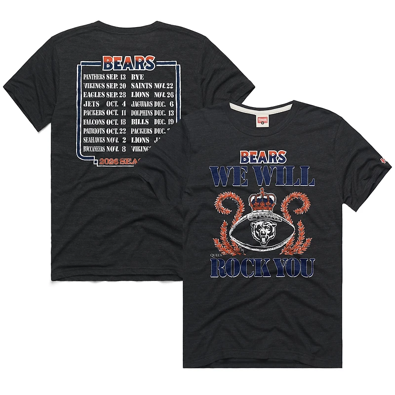 Unisex Homage Charcoal Chicago Bears 2026 NFL Schedule Queen Tri-Blend T-Shirt
