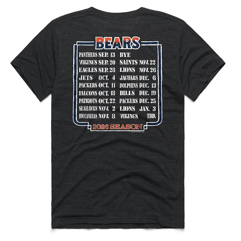 Unisex Homage Charcoal Chicago Bears 2026 NFL Schedule Queen Tri-Blend T-Shirt