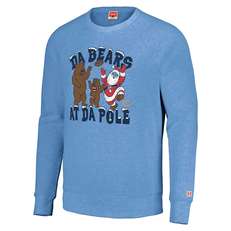 Unisex Homage Light Blue Chicago Bears Holiday Raglan Tri-Blend Pullover Sweatshirt