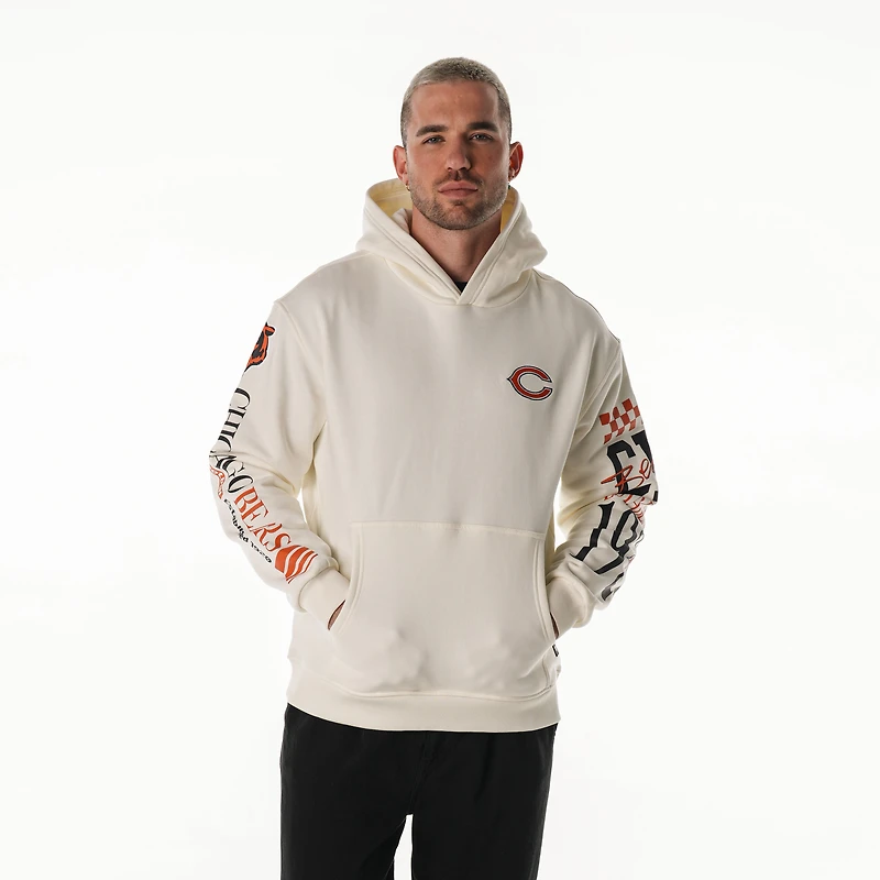 Sweat à capuche unisexe en polaire manches graphiques empilées, couleur crème, des Chicago Bears de The Wild Collective