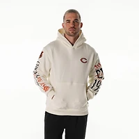 Sweat à capuche unisexe en polaire manches graphiques empilées, couleur crème, des Chicago Bears de The Wild Collective