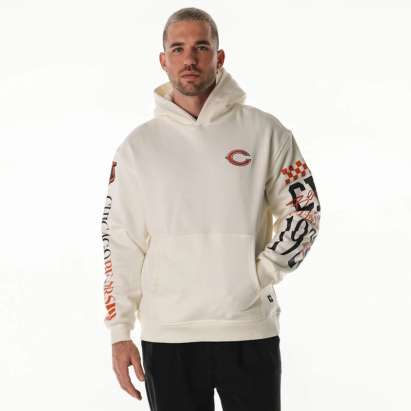 Unisex The Wild Collective Cream Chicago Bears Stacked Graphic Sleeve Fleece Hoodie