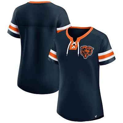 Women's Fanatics  True Navy Chicago Bears Lace-Up Bling T-Shirt