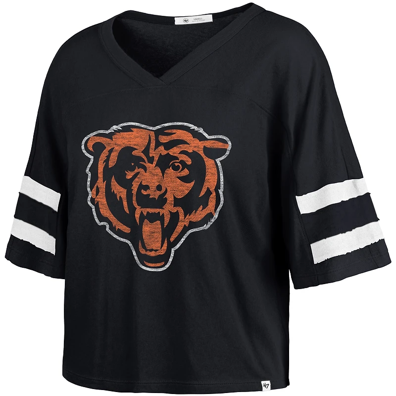 T-shirt court à col en V bleu marine « 47 » pour femme des Chicago Bears