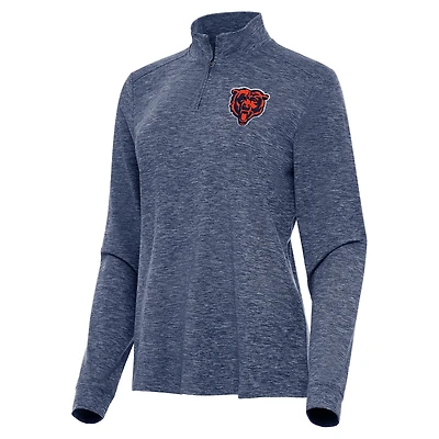 Women's Antigua  Heather Navy Chicago Bears Mentor Quarter-Zip Jacket