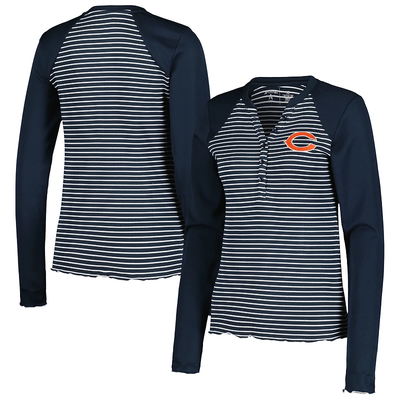 T-shirt Henley à manches longues gaufré Maverick des Chicago Bears pour femme, bleu marine Antigua