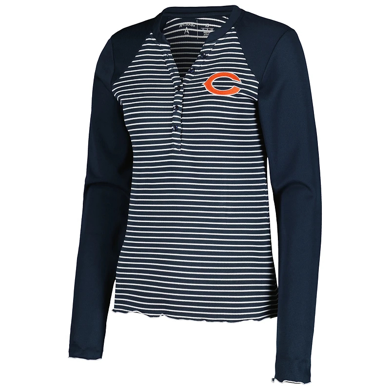 T-shirt Henley à manches longues gaufré Maverick des Chicago Bears pour femme, bleu marine Antigua