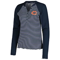 T-shirt Henley à manches longues gaufré Maverick des Chicago Bears pour femme, bleu marine Antigua