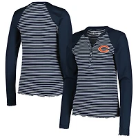 T-shirt Henley à manches longues gaufré Maverick des Chicago Bears pour femme, bleu marine Antigua