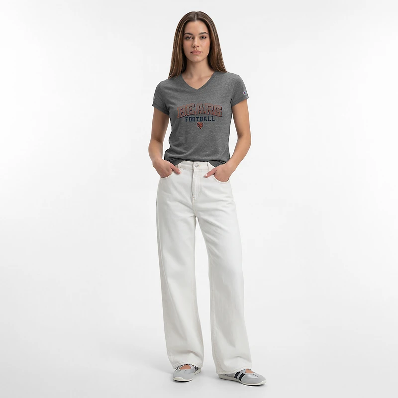 T-shirt à col en V Champion gris Chicago Bears Triumph pour femme