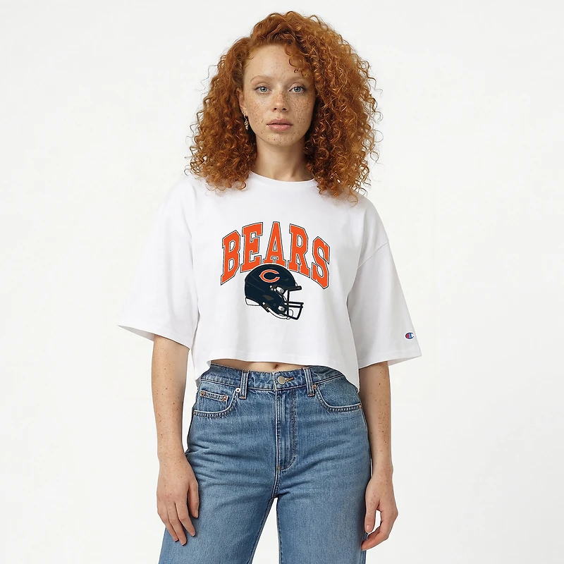 Women's Champion White Chicago Bears Boyfriend Cropped T-Shirt