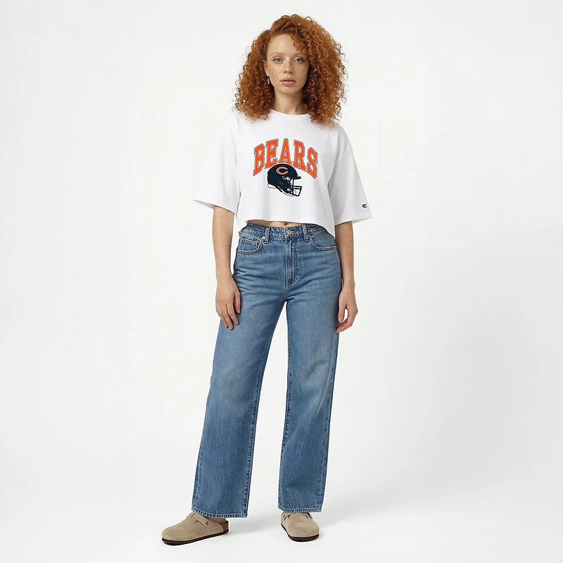 Women's Champion White Chicago Bears Boyfriend Cropped T-Shirt