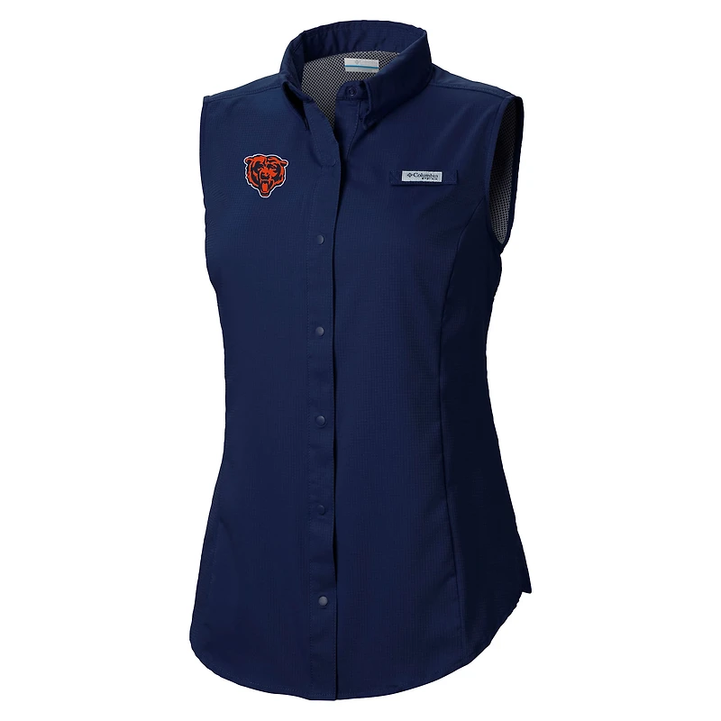 Women's Columbia Navy Chicago Bears PFG Tamiami Omni-Shade Sleeveless Button-Up Shirt