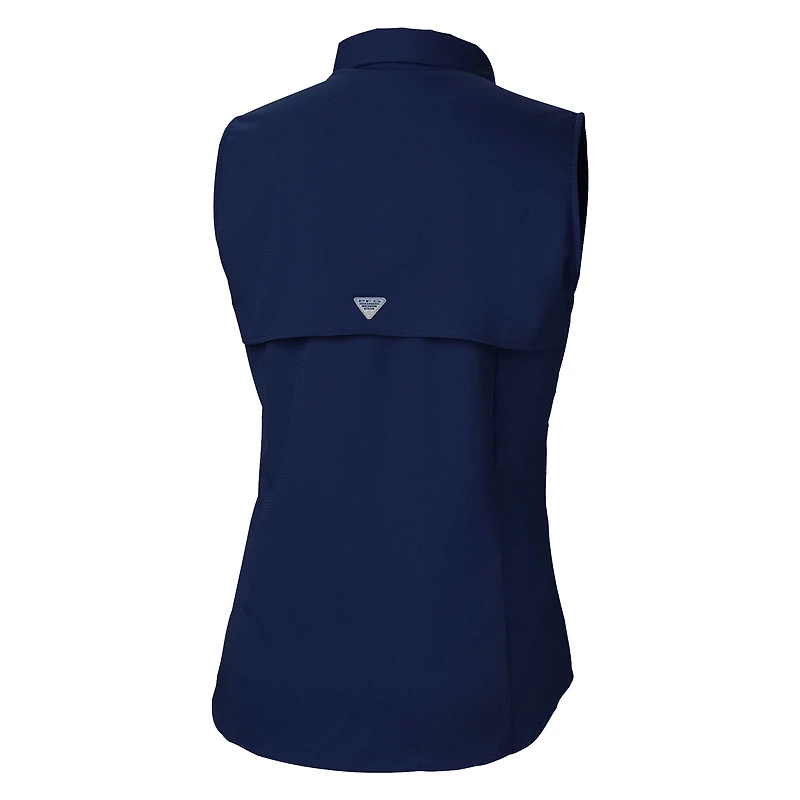 Women's Columbia Navy Chicago Bears PFG Tamiami Omni-Shade Sleeveless Button-Up Shirt