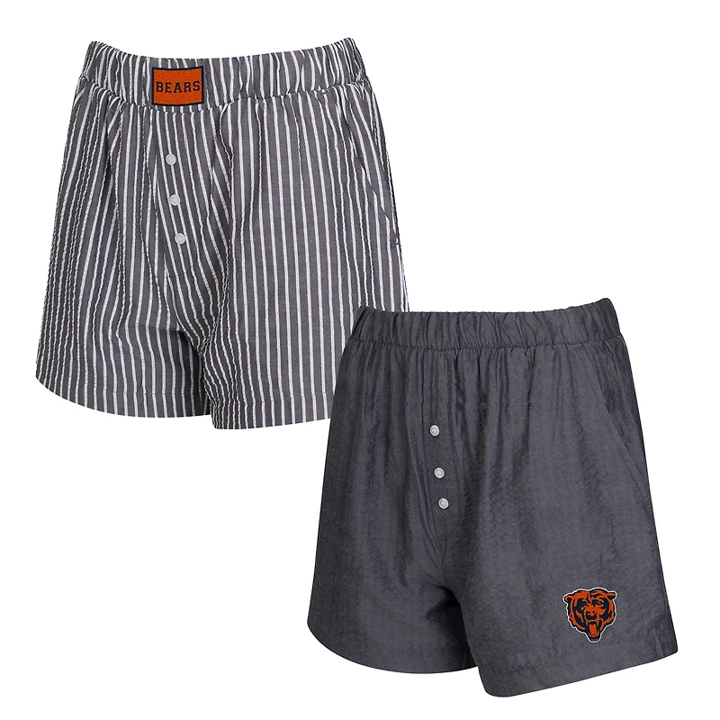 Women's Concepts Sport Charcoal Chicago Bears Two-Pack Stripes and Solids Boxer Shorts Set
