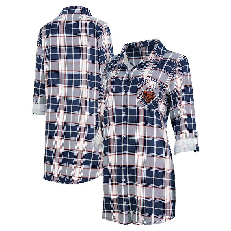 Chemise de nuit en tricot à carreaux Ashford Chicago Bears pour femme Concepts Sport Navy