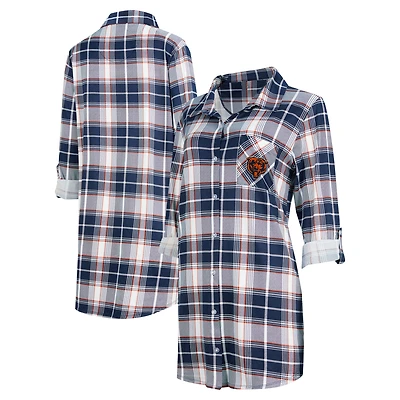 Chemise de nuit en tricot à carreaux Ashford Chicago Bears pour femme Concepts Sport Navy