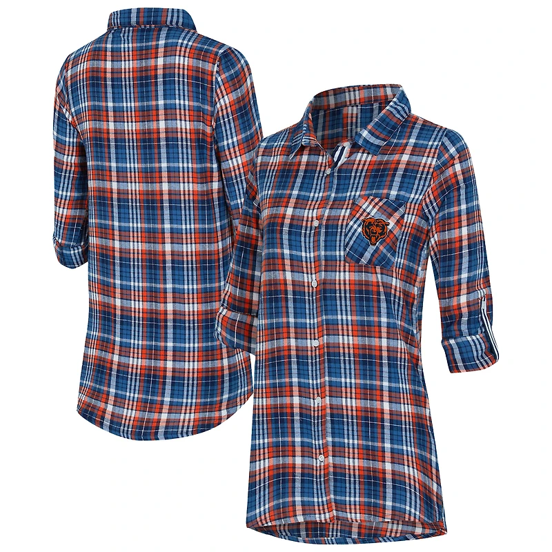 Chemise de nuit à carreaux Chicago Bears Laney pour femme, bleu marine, en mélange trois tissus, entièrement boutonnée, la marque Concepts Sport.