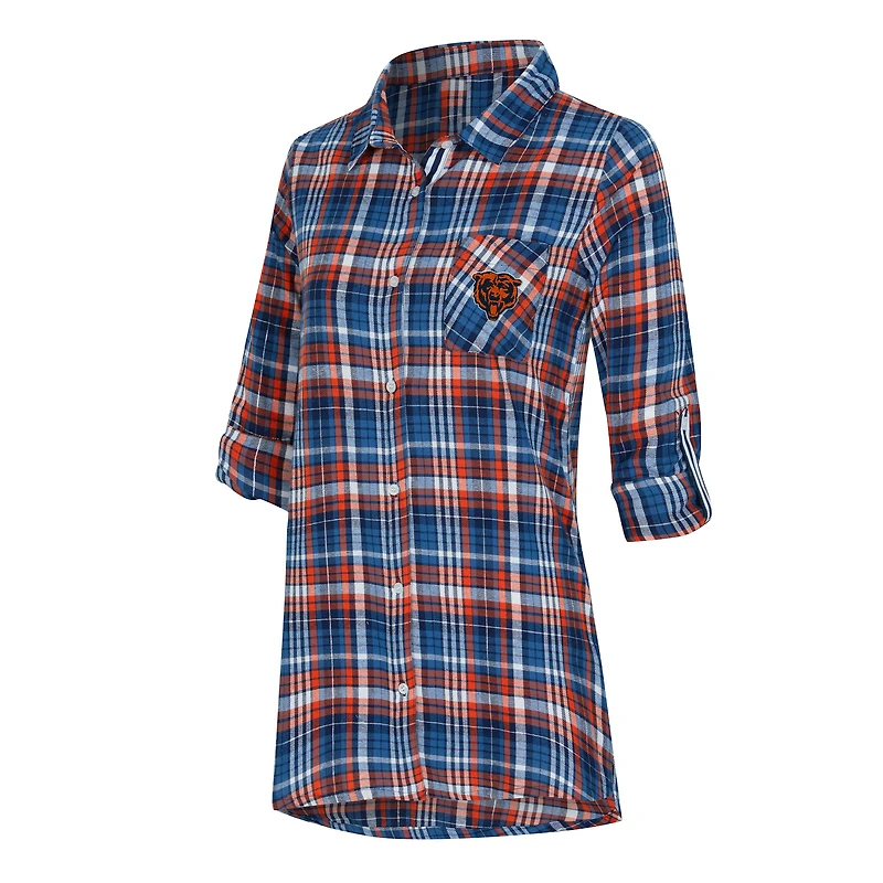 Women's Concepts Sport Navy Chicago Bears Laney Plaid Tri-Blend Full-Button Nightshirt