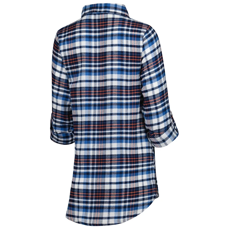 Women's Concepts Sport Navy Chicago Bears Mainstay Plaid Full-Button Long Sleeve Nightshirt