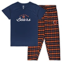 Ensemble de nuit Concepts Sport pour femmes, t-shirt avec badge et pantalon en flanelle, Chicago Bears, grande taille, bleu marine