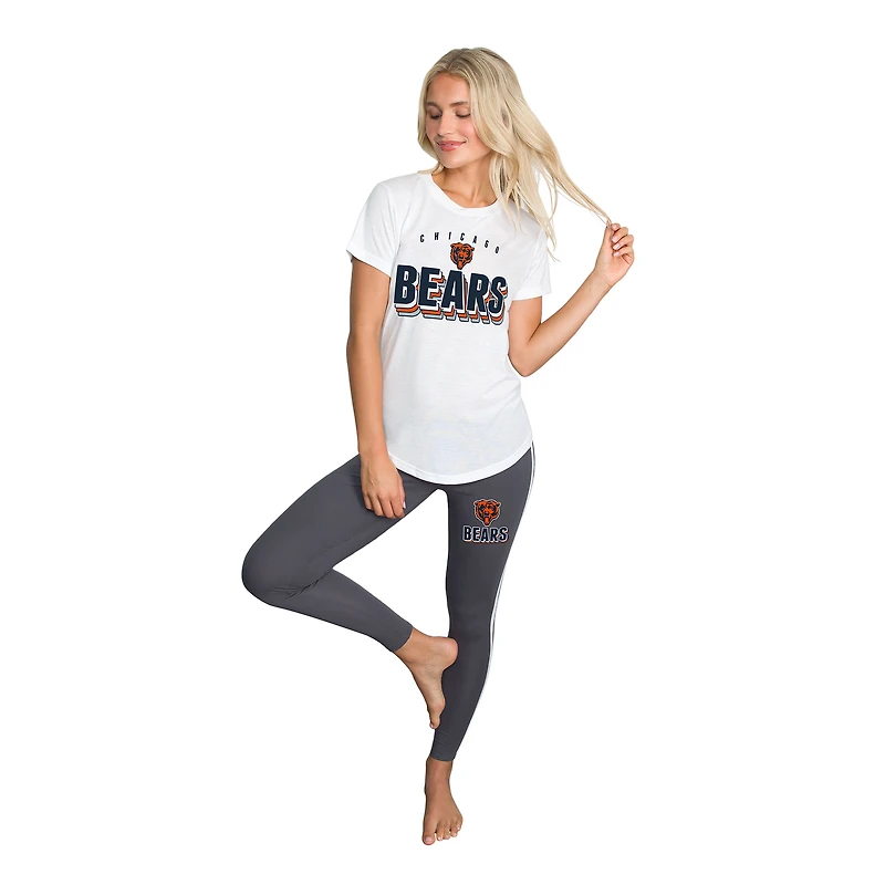 Women's Concepts Sport White/Charcoal Chicago Bears Sonata Short Sleeve Top & Leggings Set