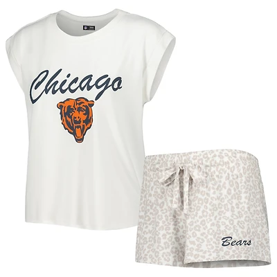 Ensemble de nuit Concepts Sport blanc/crème pour femme, haut et short en tricot des Chicago Bears Montana