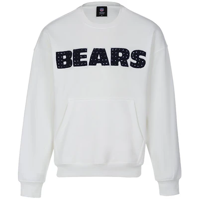 Women's Cuce White Chicago Bears Chenille Jeweled Sweatshirt