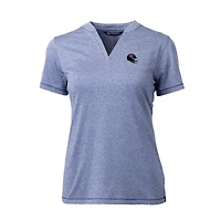 Haut à col en V extensible DryTec Forge pour femme, bleu chiné, avec logo du casque des Chicago Bears, Cutter & Buck