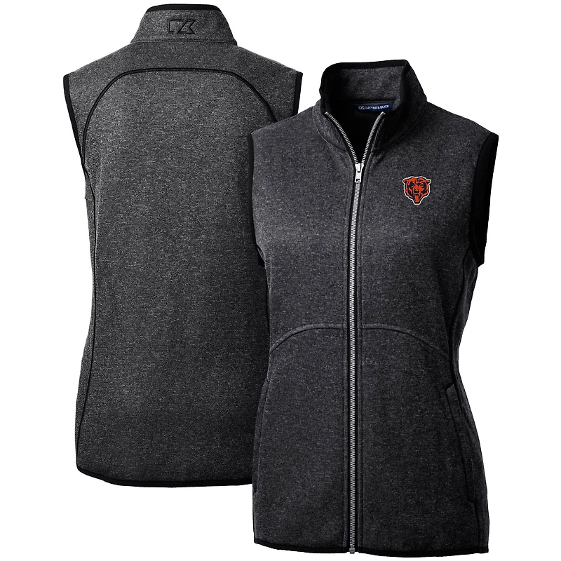 Women's Cutter & Buck Heather Charcoal Chicago Bears Throwback Logo Mainsail Basic Sweater Knit Fleece Full-Zip Vest