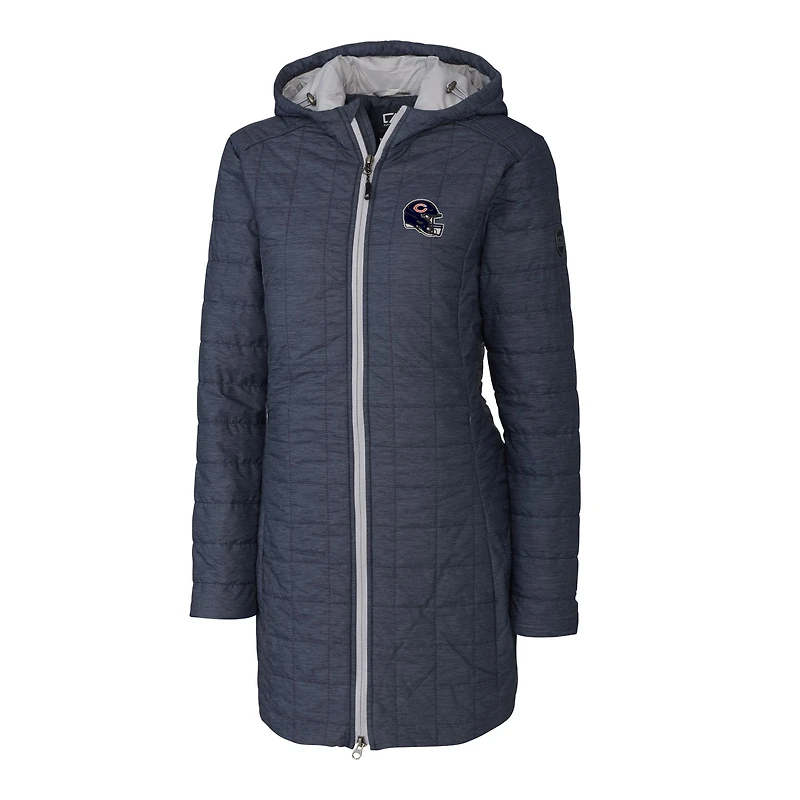 Women's Cutter & Buck Heather Navy Chicago Bears Helmet Logo Rainier Primaloft Eco Insulated Hooded Long Coat