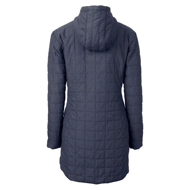 Women's Cutter & Buck Heather Navy Chicago Bears Helmet Logo Rainier Primaloft Eco Insulated Hooded Long Coat