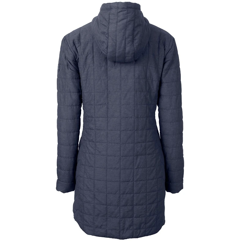 Women's Cutter & Buck Heather Navy Chicago Bears Throwback Logo Rainier Primaloft Eco Full-Zip Hoodie Long Coat