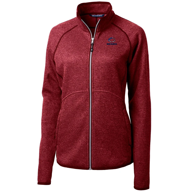 Women's Cutter & Buck Heathered Red Chicago Bears Mainsail Sweater Knit Fleece Full-Zip Jacket