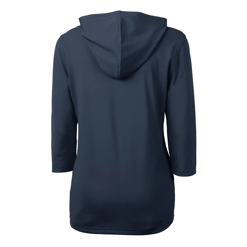 Sweat à capuche manches 3/4 et demi-zippé en Pique recyclé DryTec Virtue Eco pour femme, bleu marine, avec logo du casque des Chicago Bears.