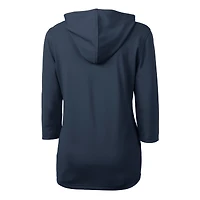 Sweat à capuche manches 3/4 et demi-zippé en Pique recyclé DryTec Virtue Eco pour femme, bleu marine, avec logo du casque des Chicago Bears.
