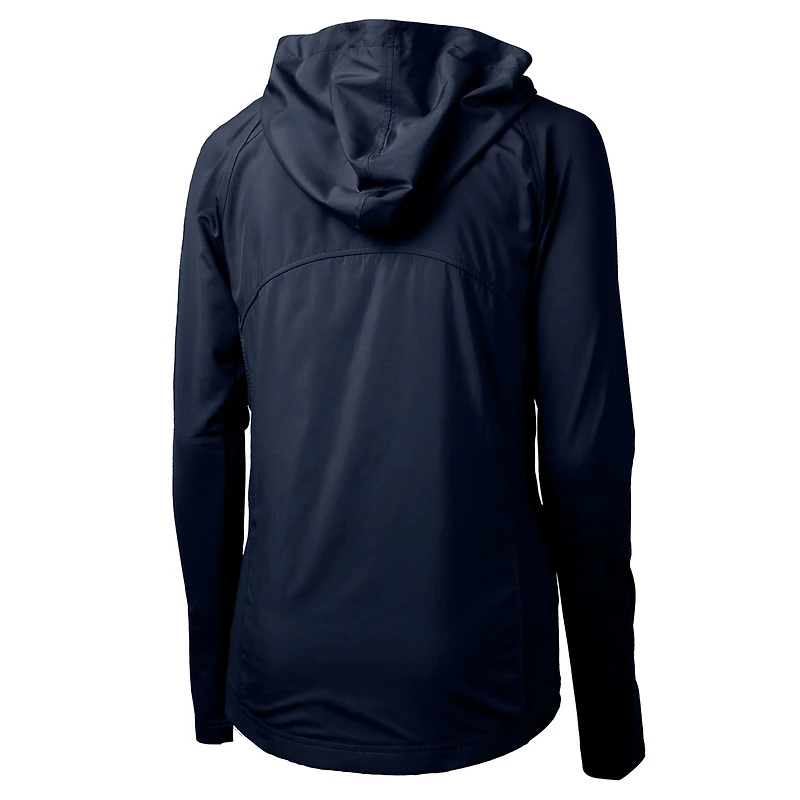 Sweat à capuche hybride recyclé entièrement zippé en tricot écologique pour femme Cutter & Buck bleu marine avec logo rétro des Chicago Bears