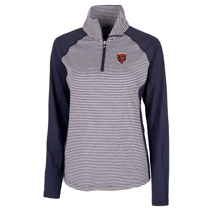 Women's Cutter & Buck Navy Chicago Bears Throwback Logo Forge Tonal Stripe Stretch Half-Zip Pullover Top